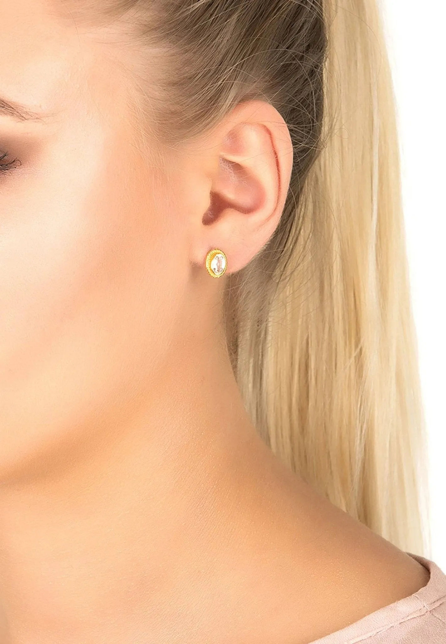 Birthstone Gold Gemstone Stud Earring April Quartz