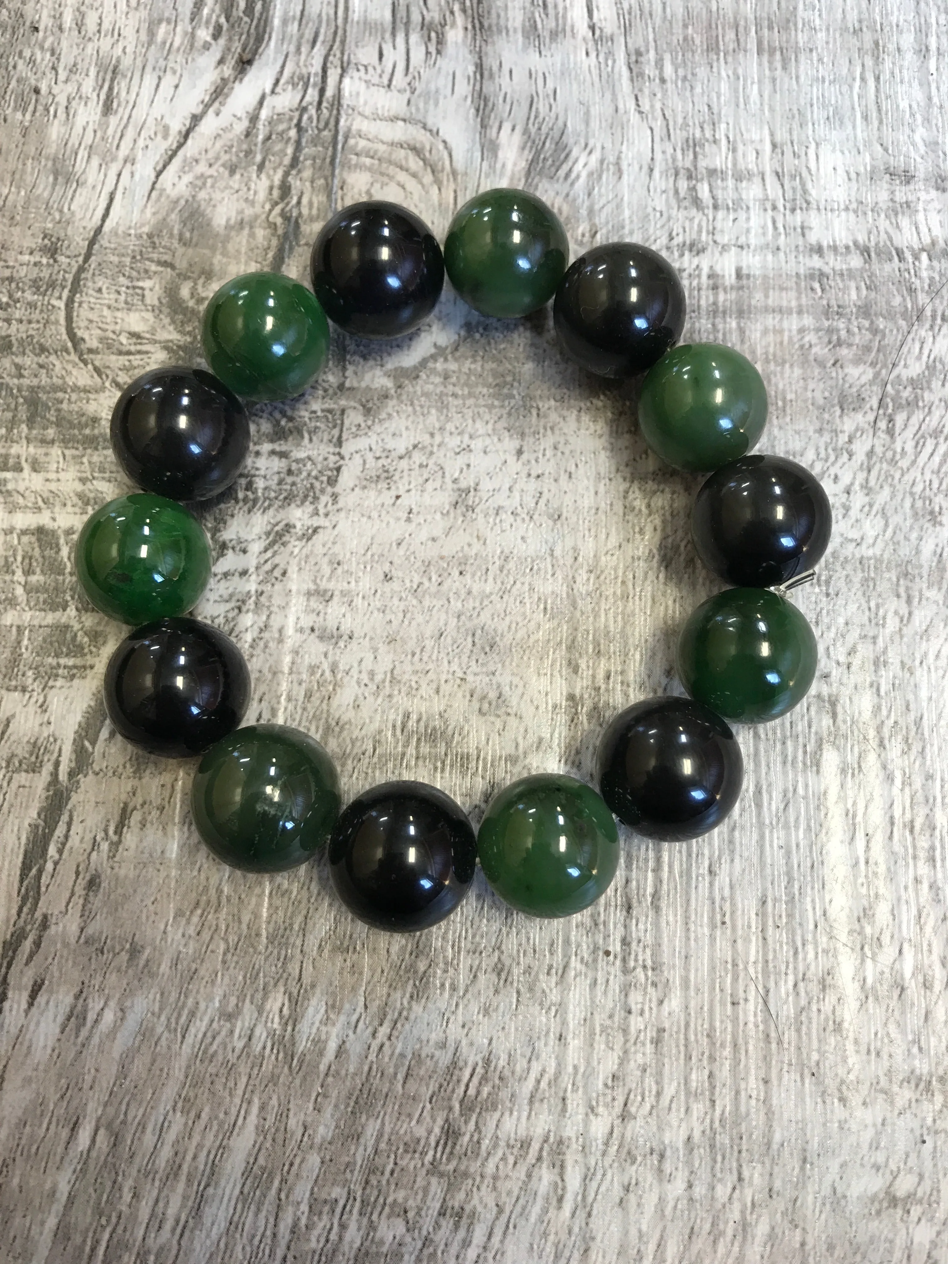 Black and Green Jade Beaded Bracelet