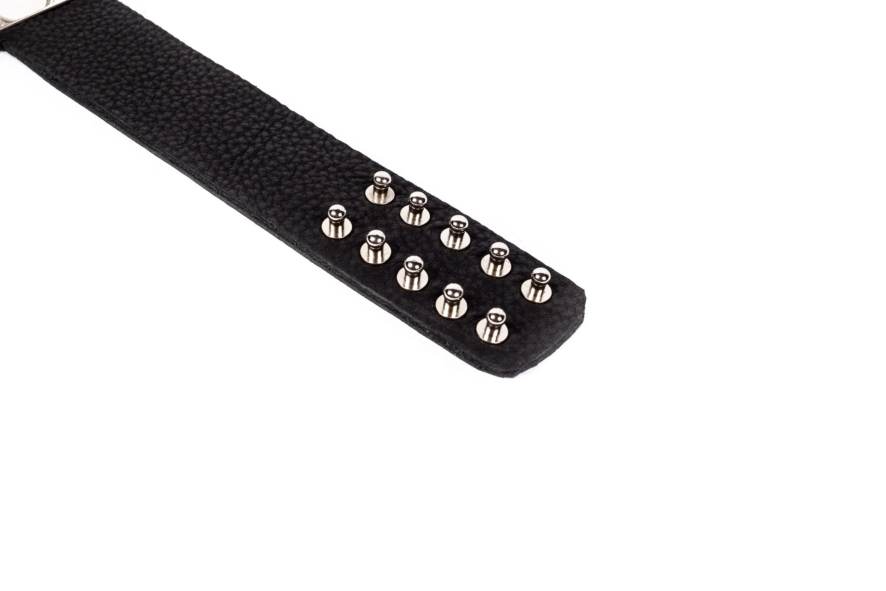 Black Leather Choker with Hanging Gun Black Titanium Dark Crystal and Silver