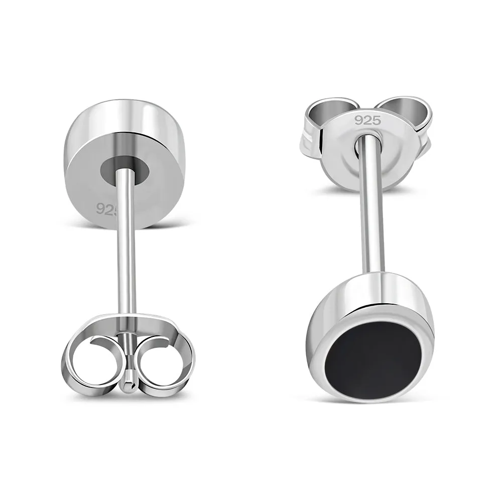Black Onyx Oval Sterling Silver Stud Earrings
