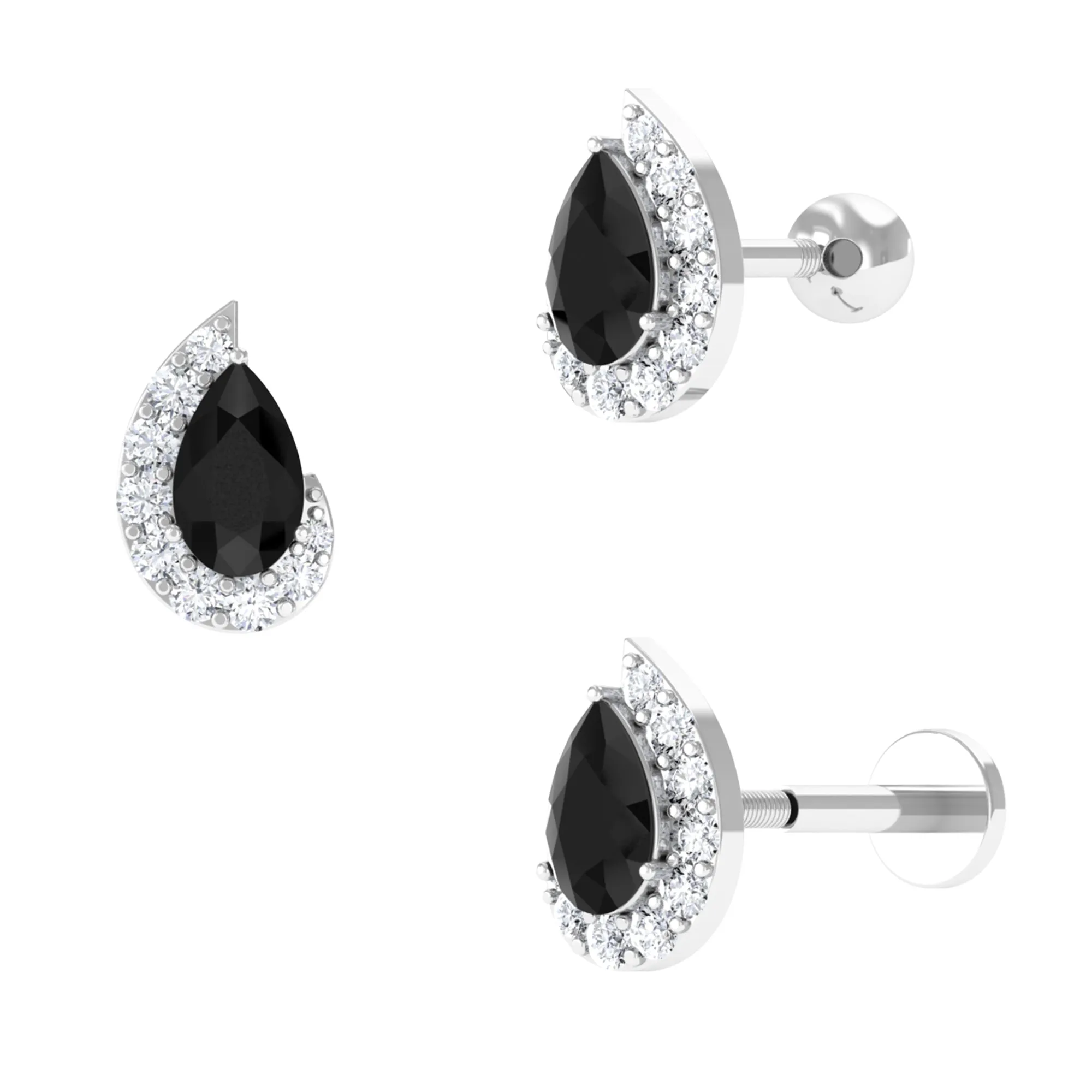 Black Onyx Teardrop Helix Earring with Moissanite