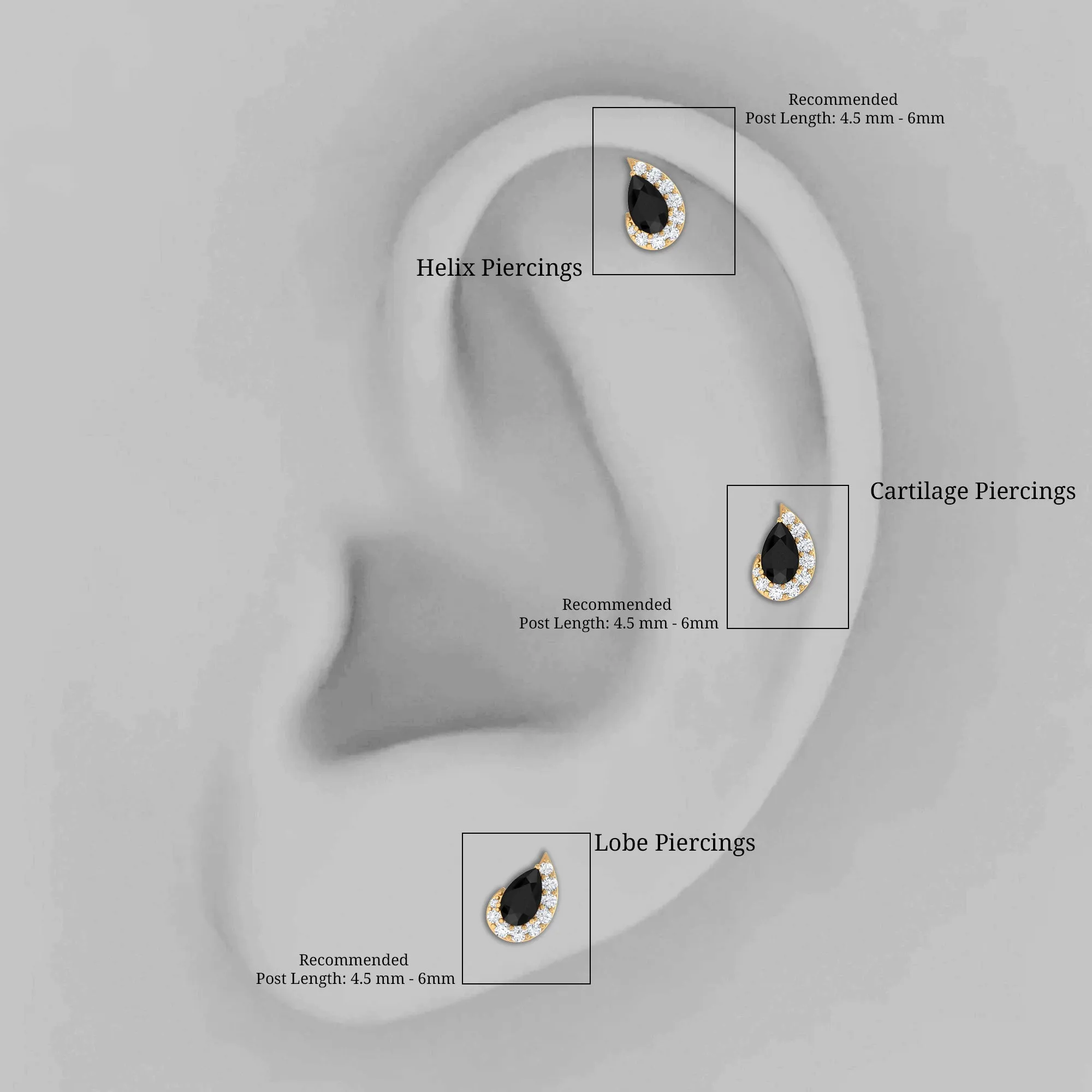 Black Onyx Teardrop Helix Earring with Moissanite