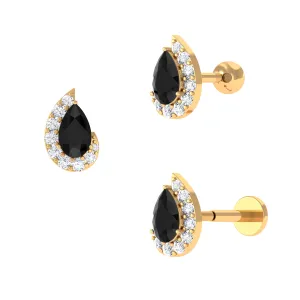 Black Onyx Teardrop Helix Earring with Moissanite