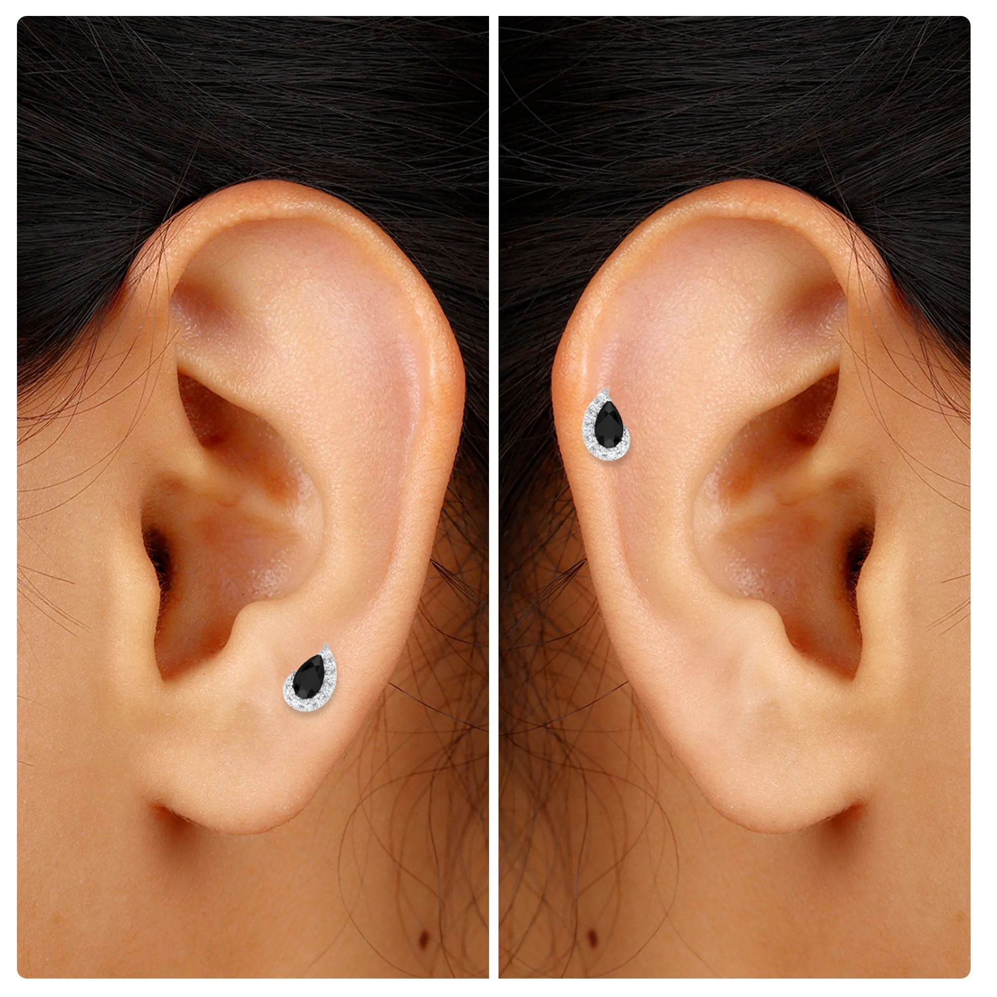 Black Onyx Teardrop Helix Earring with Moissanite