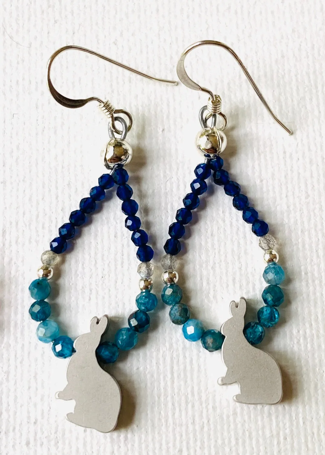 Blue Rabbit Gemstone Hoops/ Bunny Earrings/ Rabbit Earrings