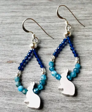 Blue Rabbit Gemstone Hoops/ Bunny Earrings/ Rabbit Earrings