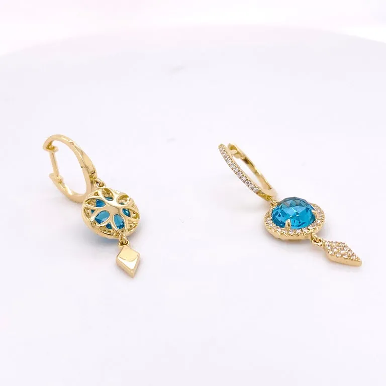 Blue Topaz and Diamond Halo Drop Earrings