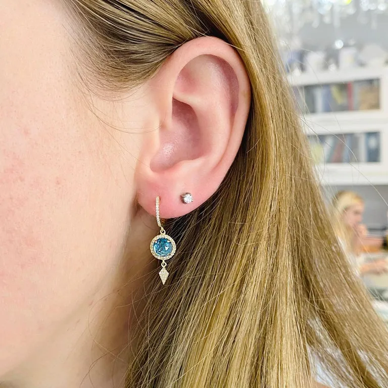 Blue Topaz and Diamond Halo Drop Earrings