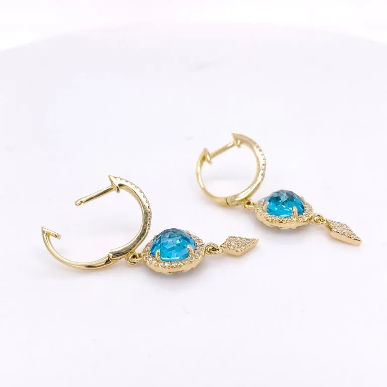 Blue Topaz and Diamond Halo Drop Earrings