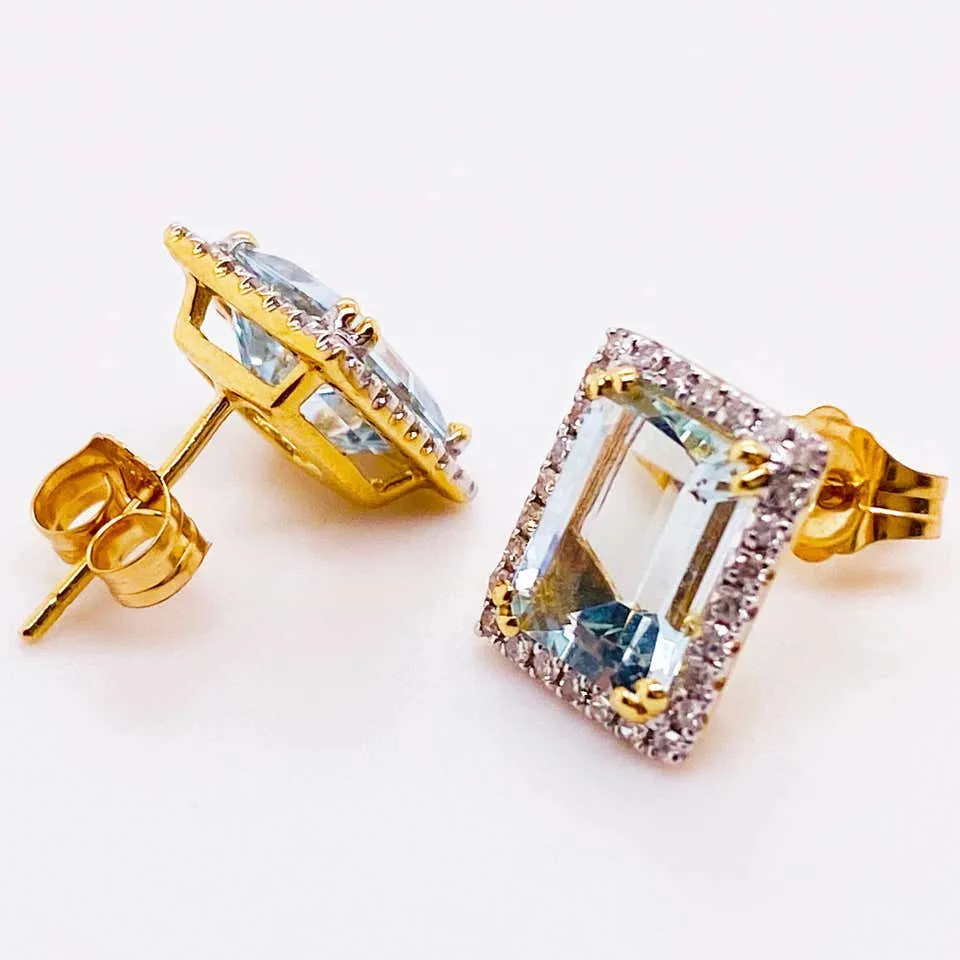 Blue Topaz and Diamond Halo Stud Earrings