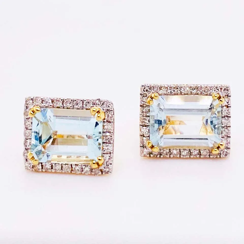 Blue Topaz and Diamond Halo Stud Earrings