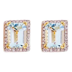 Blue Topaz and Diamond Halo Stud Earrings