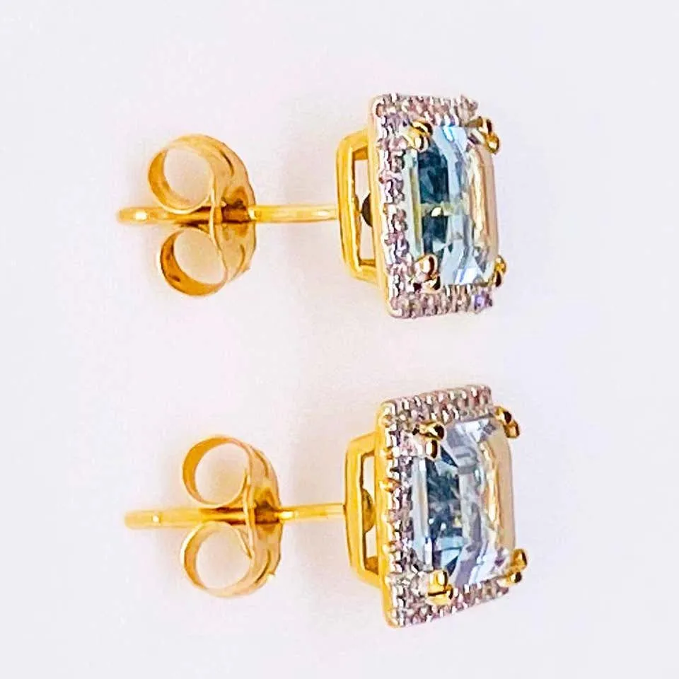 Blue Topaz and Diamond Halo Stud Earrings