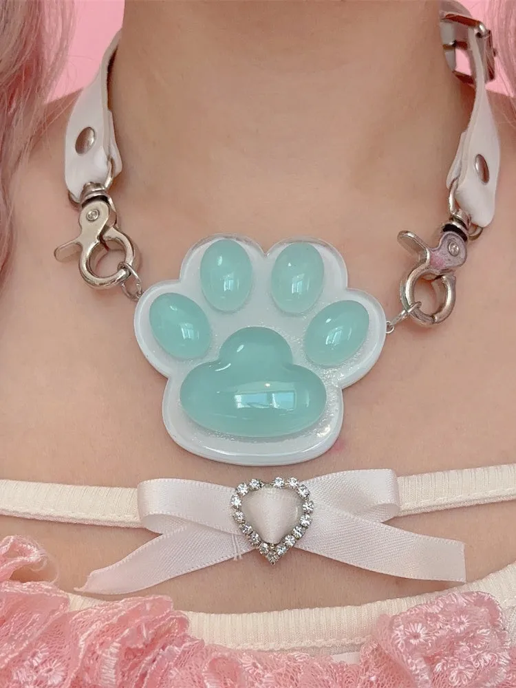 Blue/Pink Cat Paw PU Choker