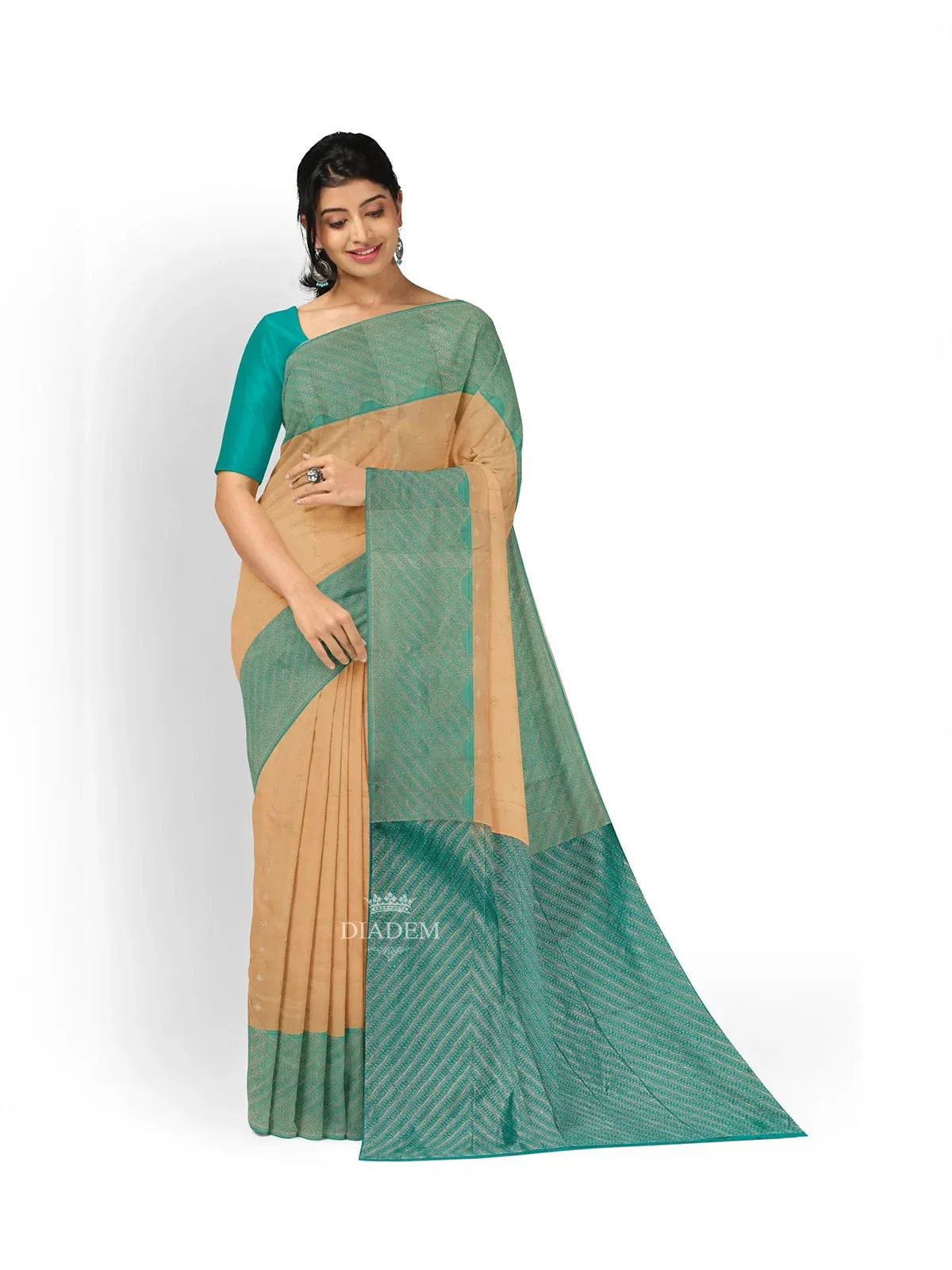 Brown Pure Kanchipuram Silk Saree with Zari Butta on the Body with Contrast Zari Border