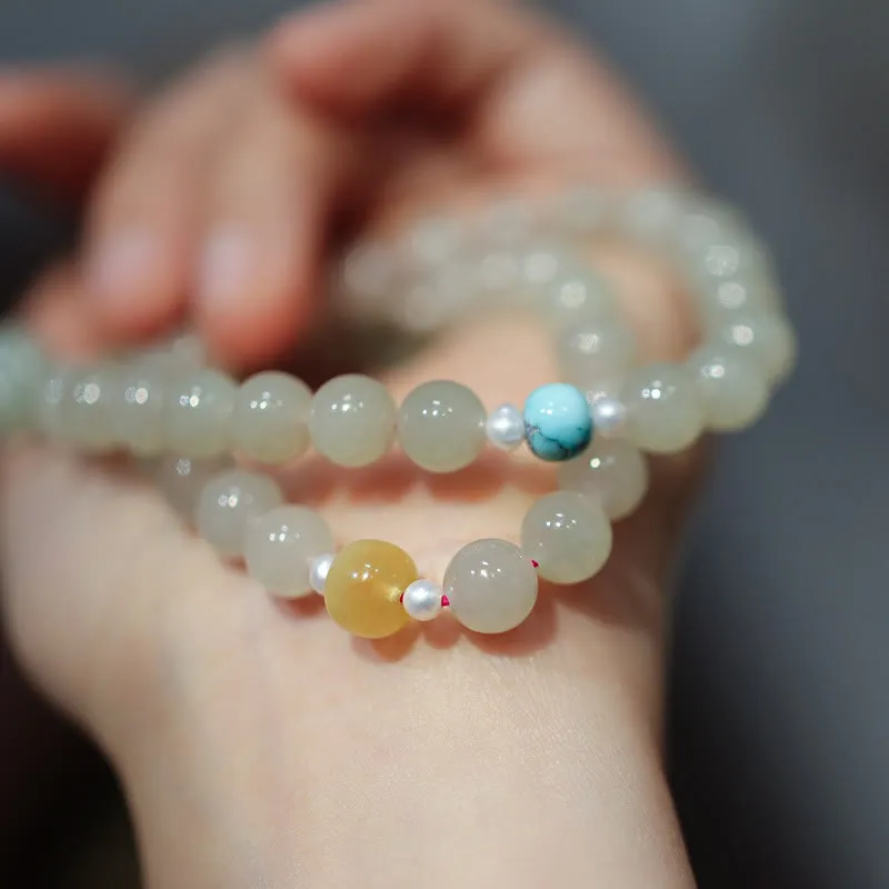 Buddha Stones 925 Sterling Silver Hetian Jade Double Peace Buckle Lotus Luck Double Wrap Bracelet