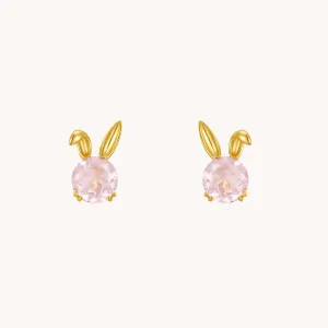 Bunny Rose Quartz Gold Stud Earrings