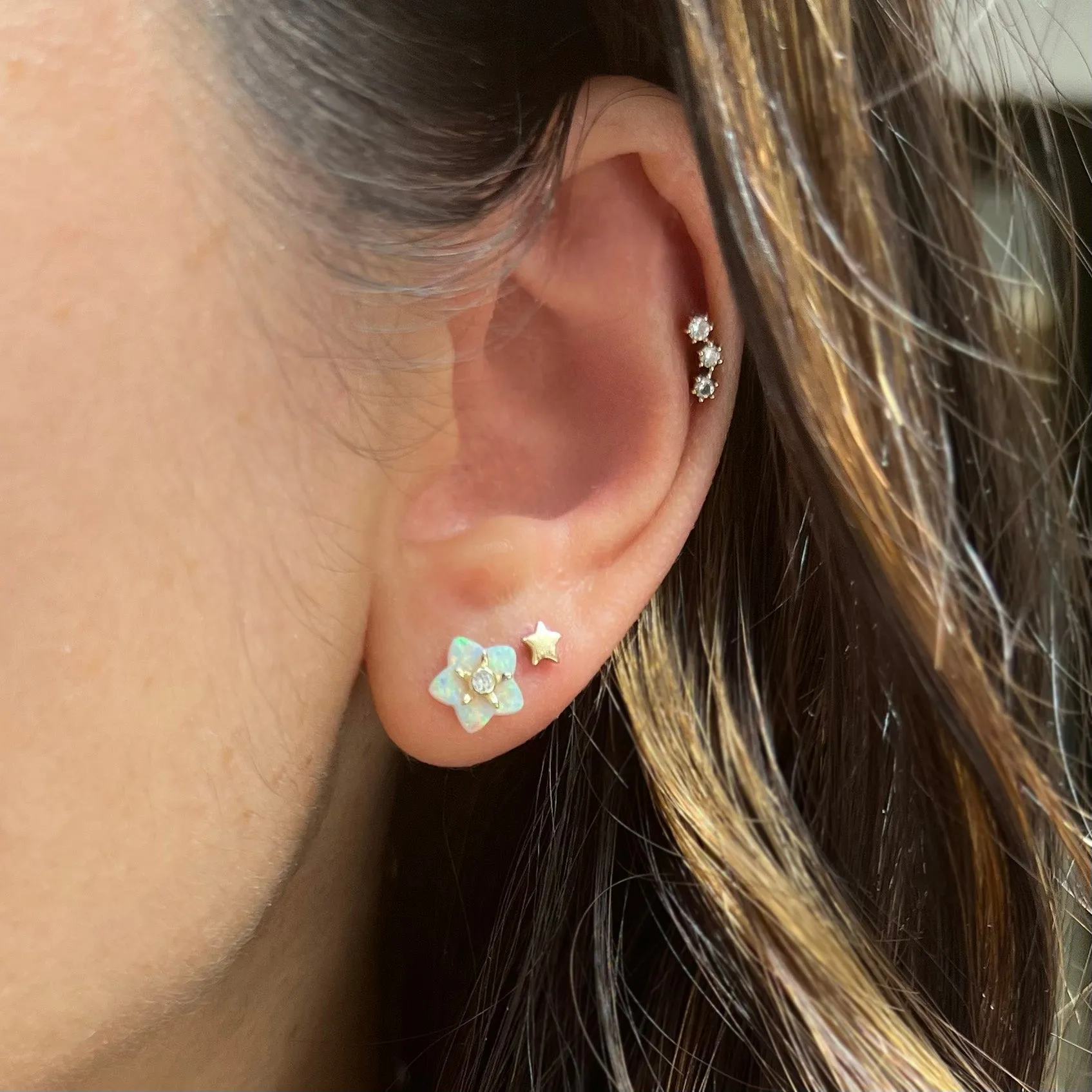 Carved Opal Flower Stud Earrings