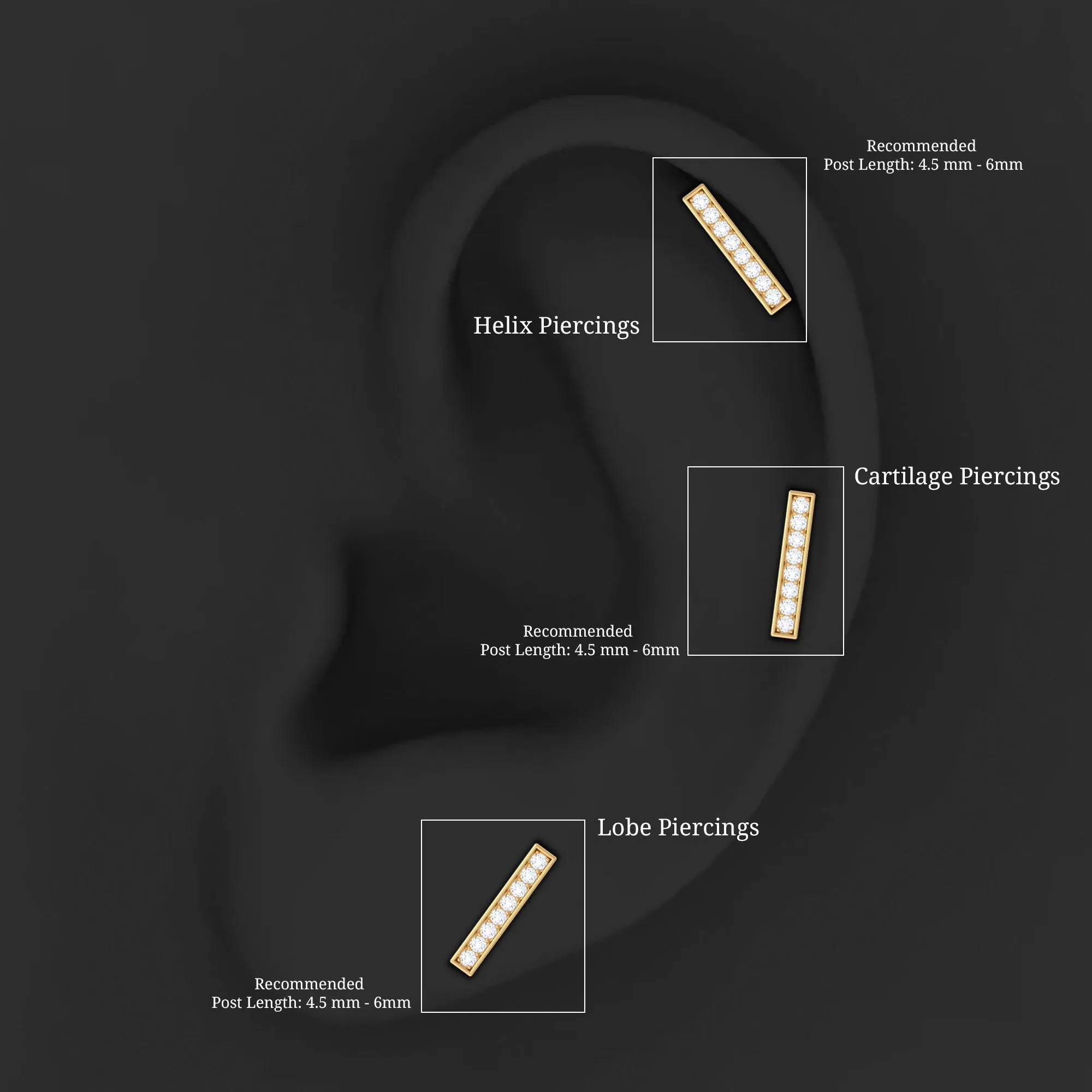 Certified Moissanite Bar Earring for Helix Piercing
