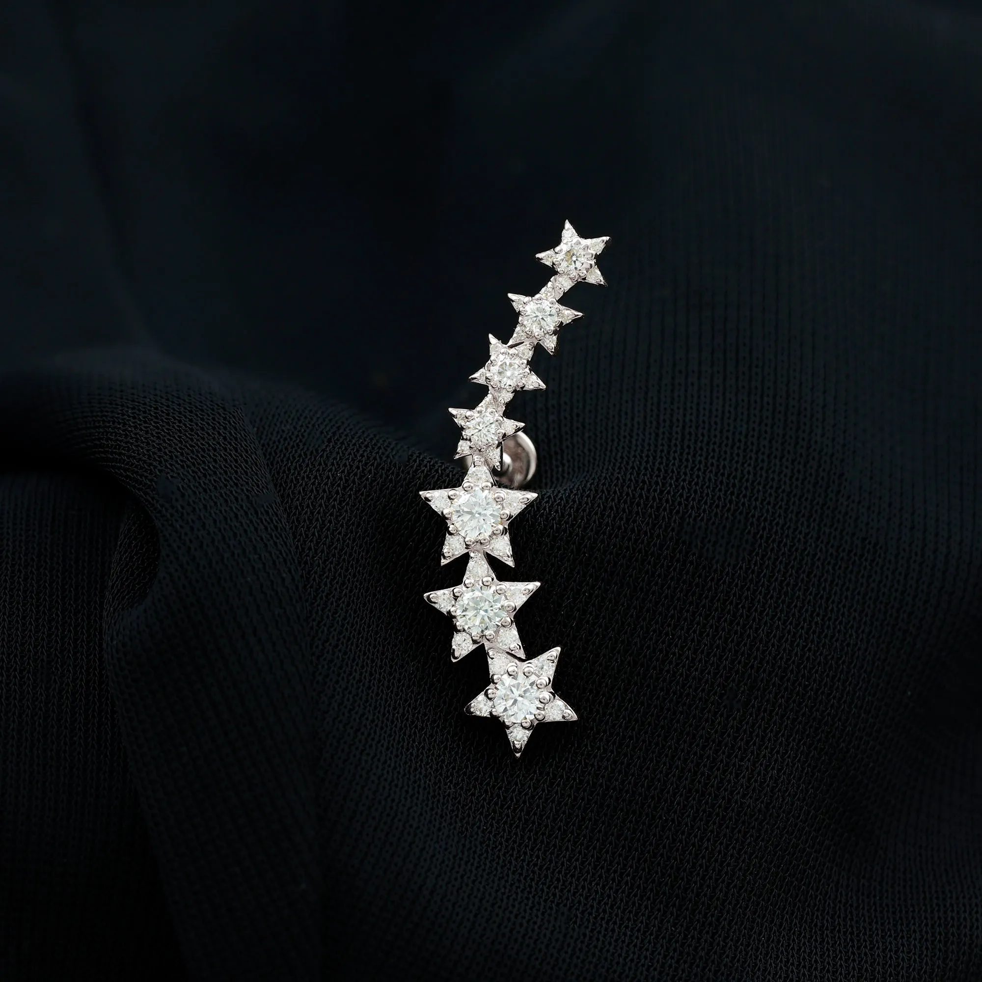 Certified Moissanite Star Gold Ear Climber Earring