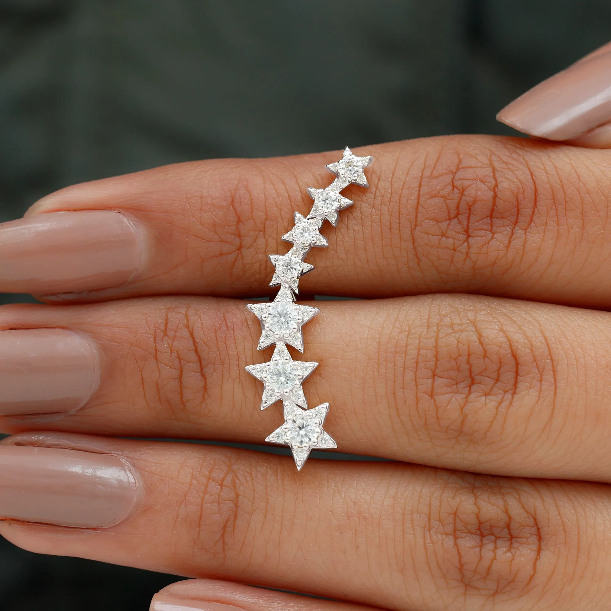 Certified Moissanite Star Gold Ear Climber Earring