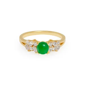 Certified Natural Green Jade & Diamond Ring in Yellow Gold