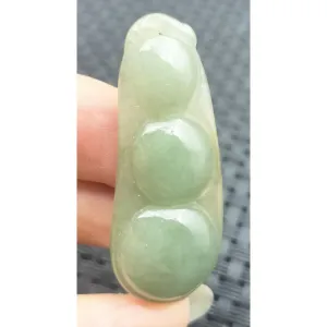 Certified Oily Green Natural Type A Jade Jadeite Carved Bean-Pod Pendant