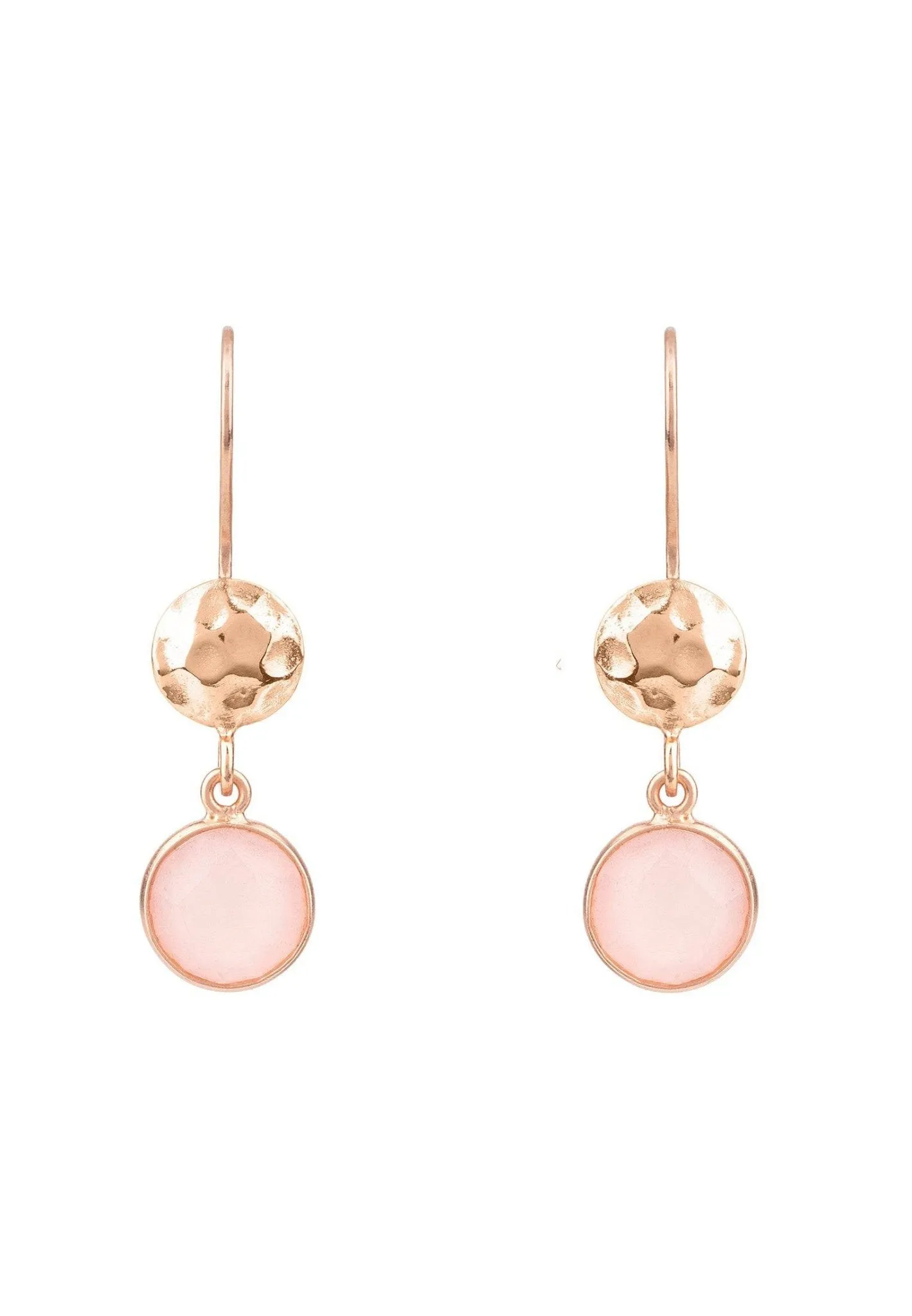 Circle & Hammer Earrings Rosegold Rose Quartz
