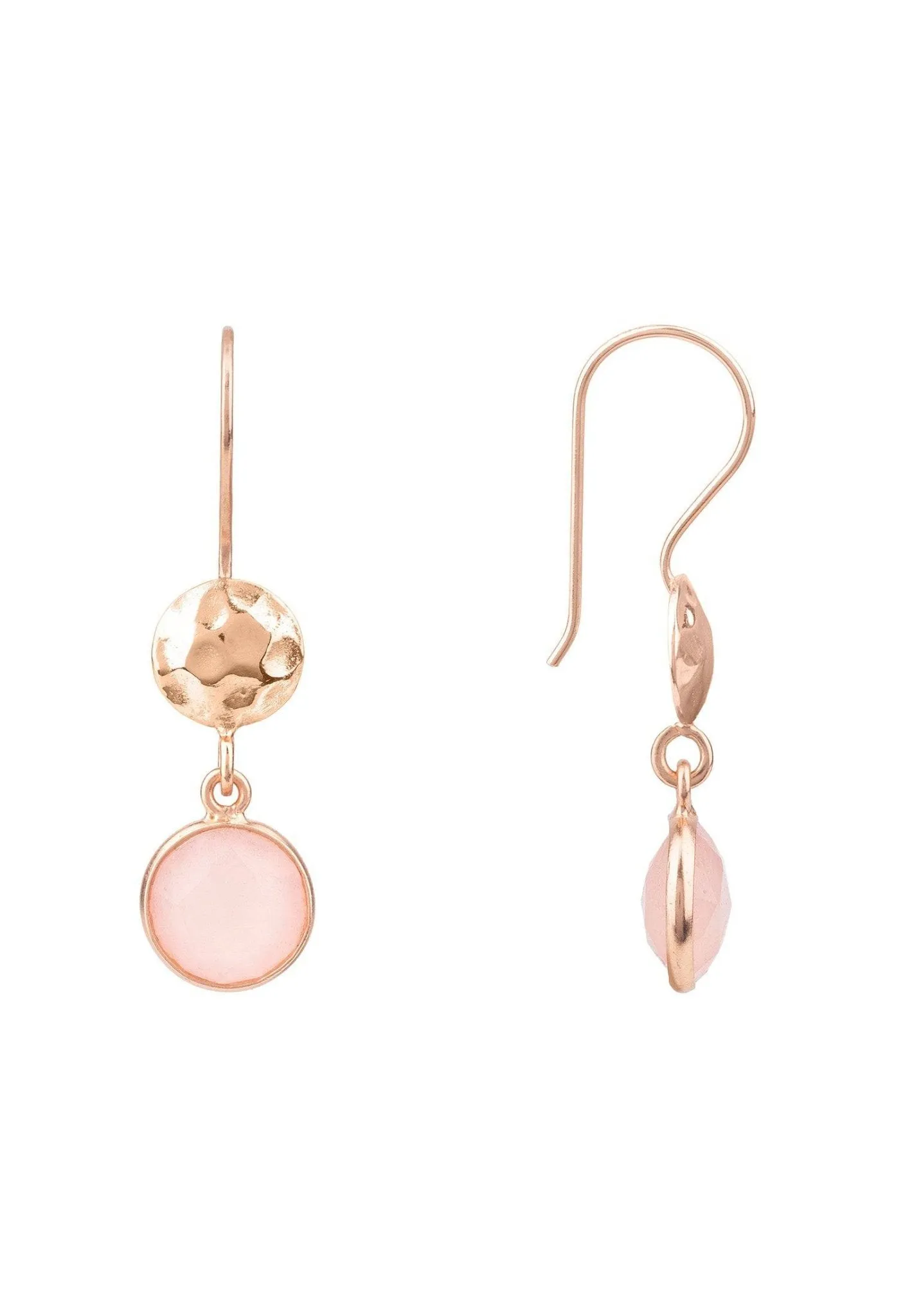 Circle & Hammer Earrings Rosegold Rose Quartz