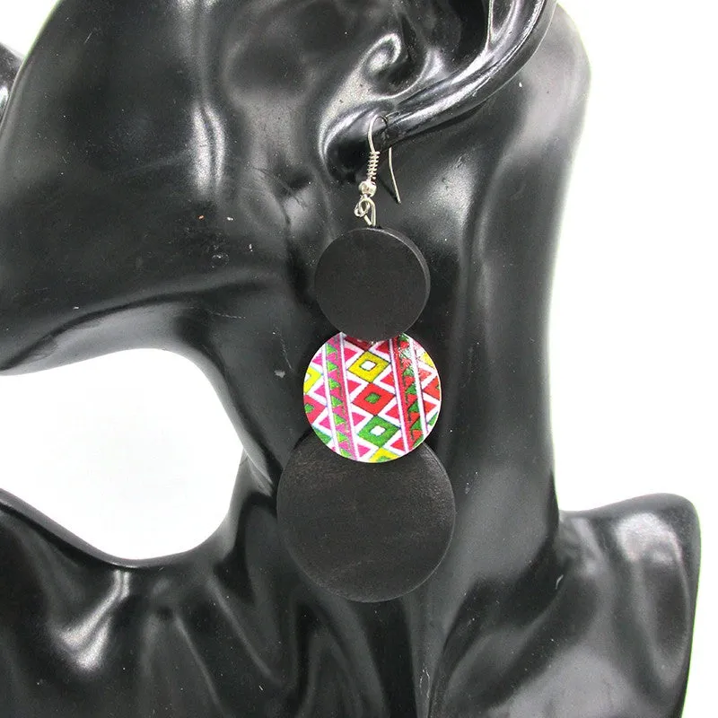 Circle Shaped African Wooden Earrings