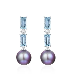 Classic Fresh Pearl Aquamarine and Diamond Earrings