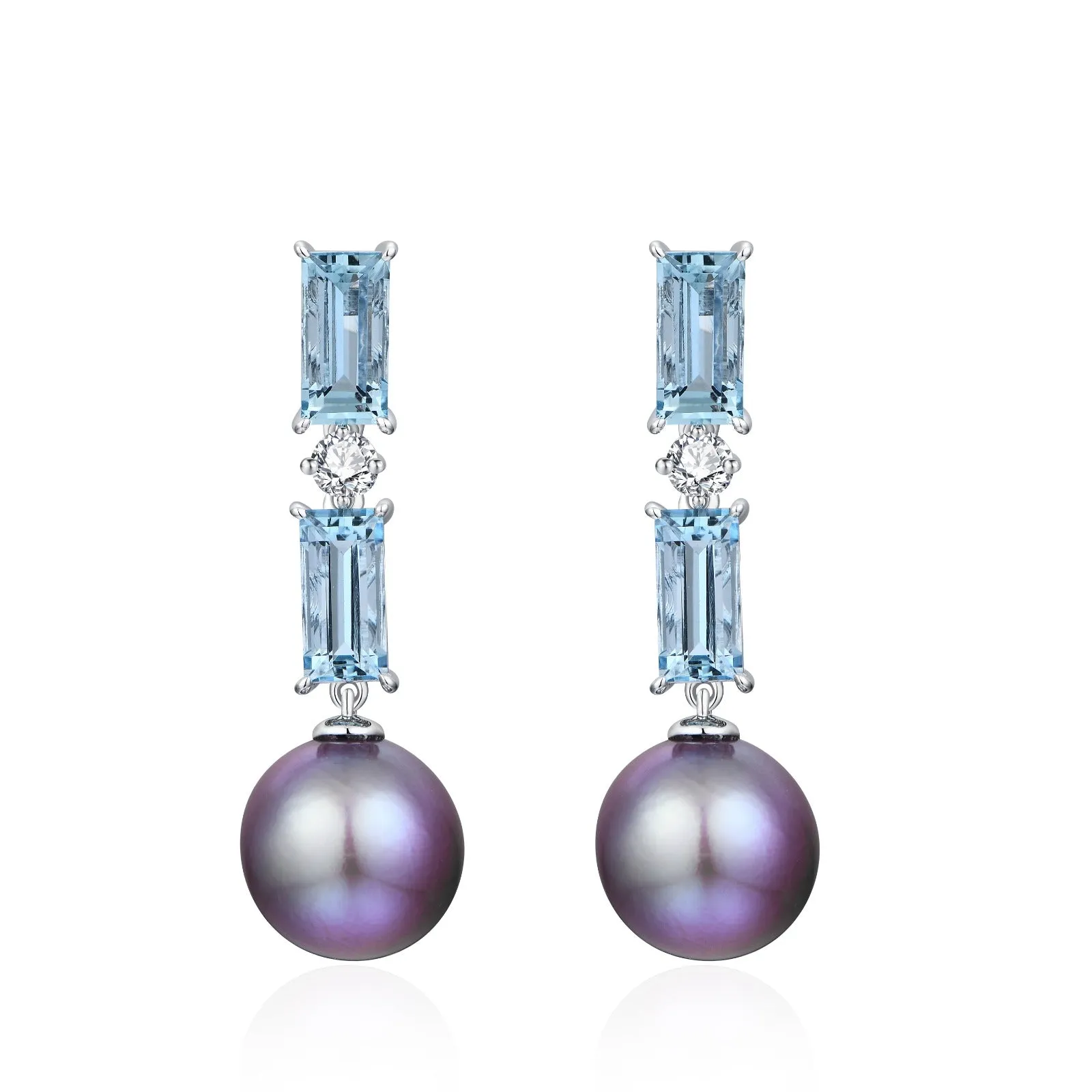 Classic Fresh Pearl Aquamarine and Diamond Earrings