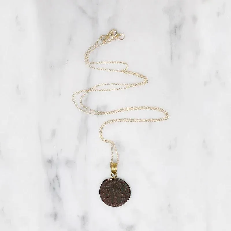 Constantine I Roman Copper Coin in Gold Necklace