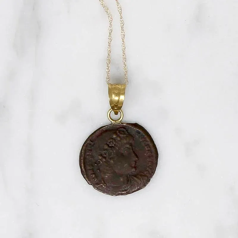 Constantine I Roman Copper Coin in Gold Necklace