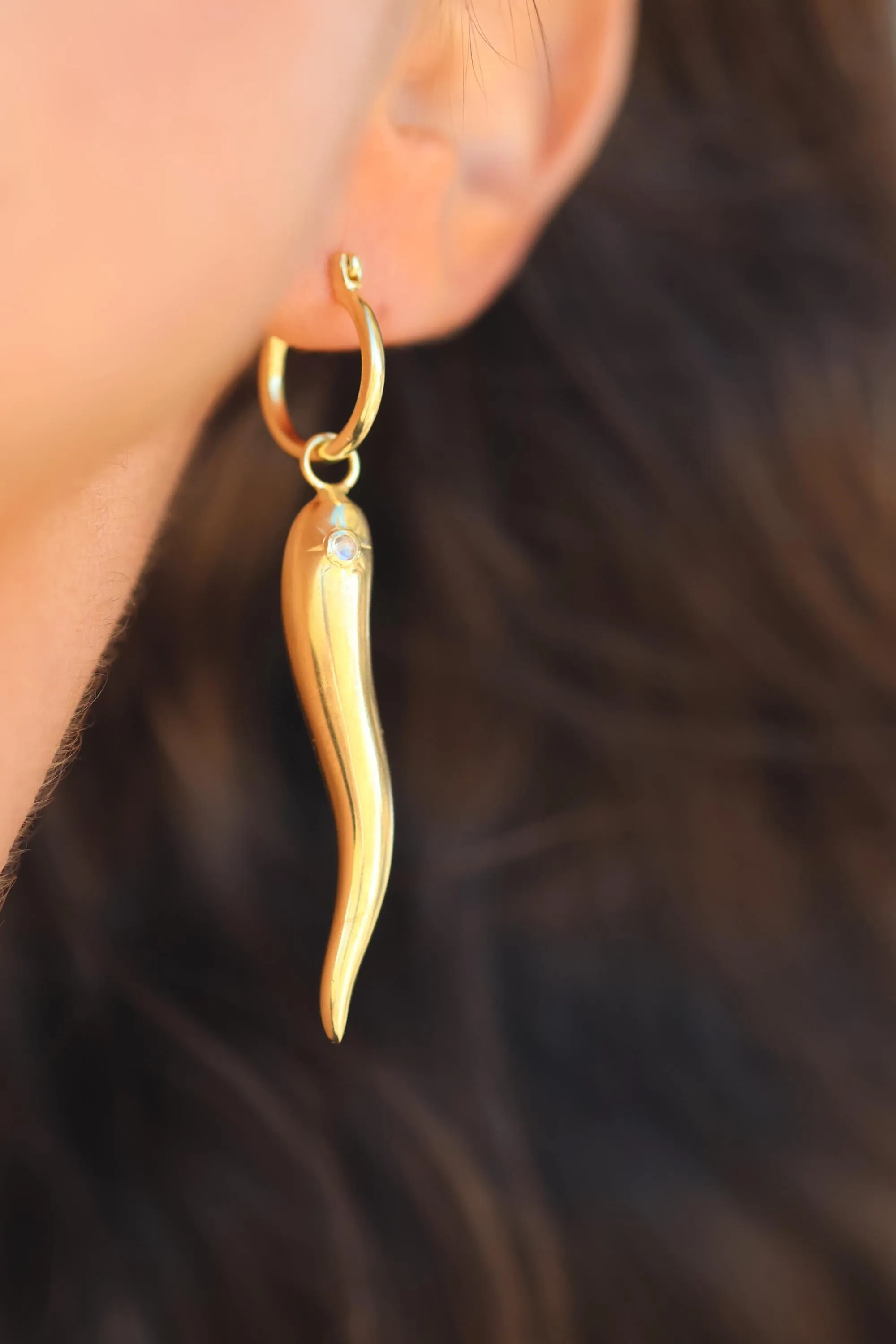 Corno Chilli Hoops 14K Gold Vermeil Rainbow Moonstone