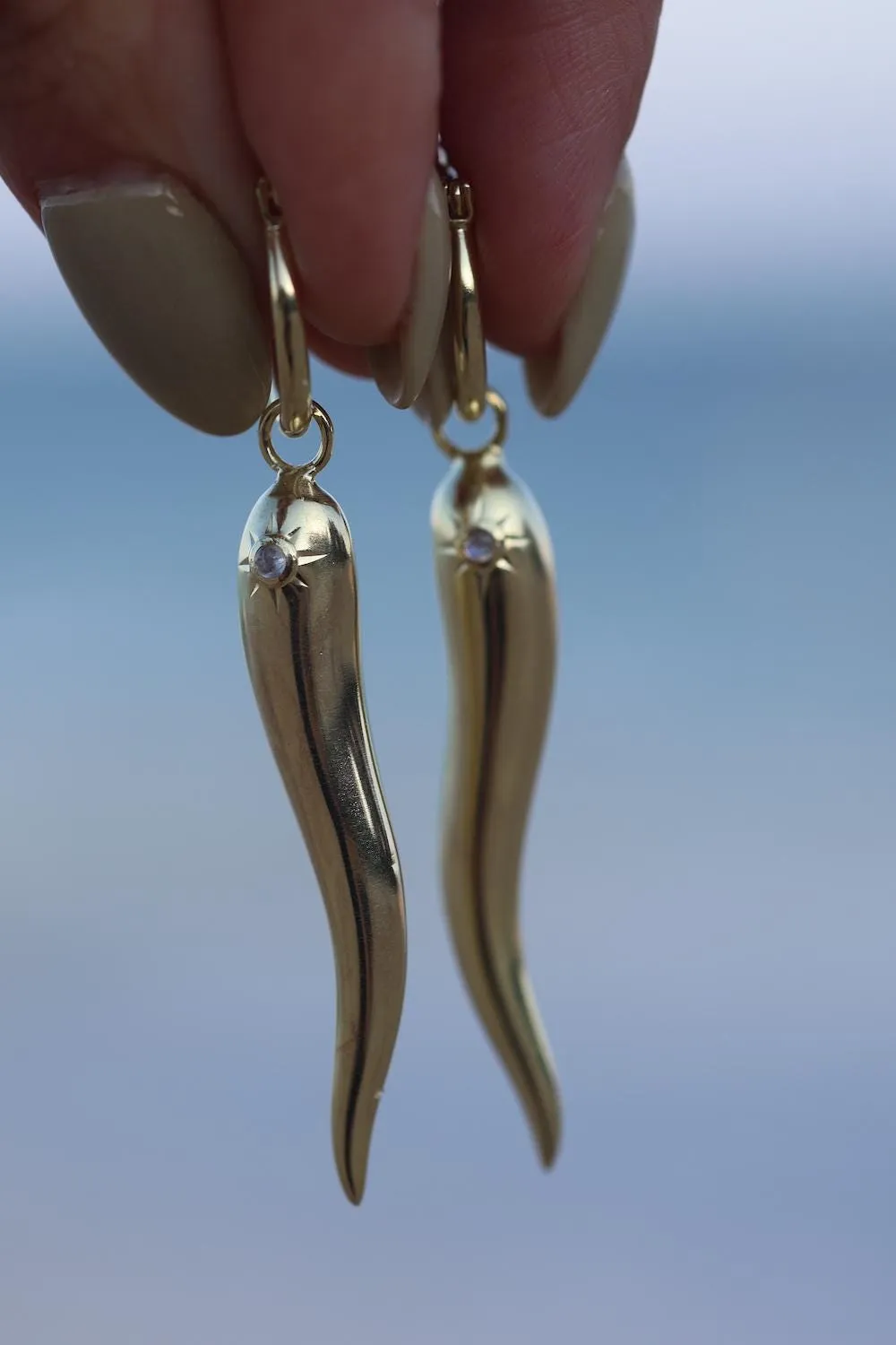 Corno Chilli Hoops 14K Gold Vermeil Rainbow Moonstone