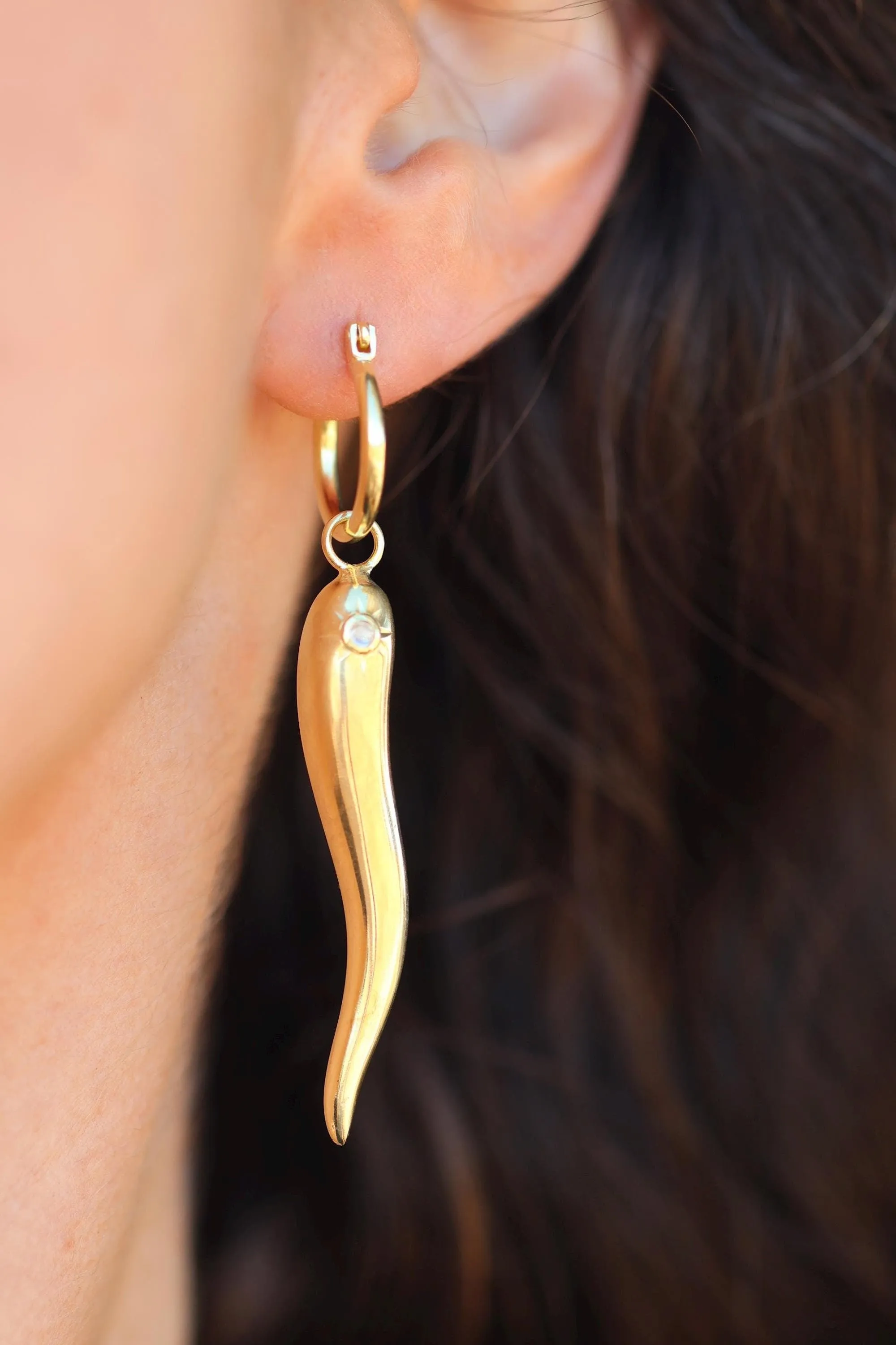 Corno Chilli Hoops 14K Gold Vermeil Rainbow Moonstone