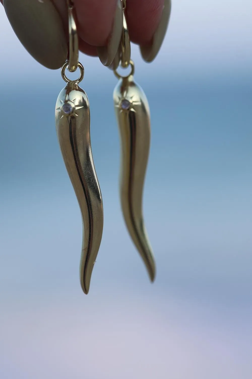Corno Chilli Hoops 14K Gold Vermeil Rainbow Moonstone