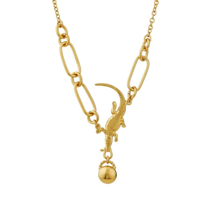 Crocodile Amulet Blue Topaz Linked Chain Necklace