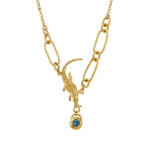 Crocodile Amulet Blue Topaz Linked Chain Necklace