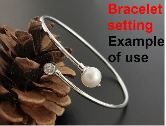 Cuff Mount Bracelet Setting Blank Adjustable 1pc 2" 58mm 3.7g 925 Sterling Silver CZ Semi Mount for 1 Pearl Bead 6-8mm Wholesale Available