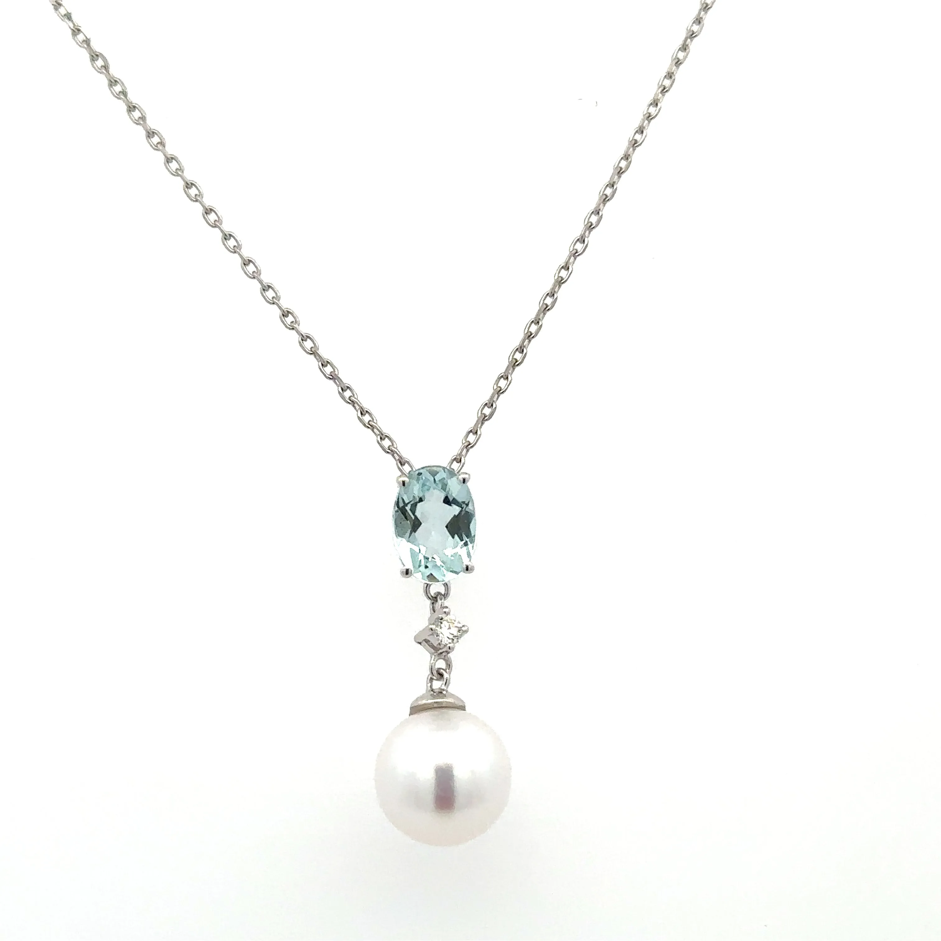 Cultured Freshwater Pearl & Aquamarine Necklace