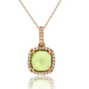 Cushion-Cut Peridot and Diamond Halo Pendant