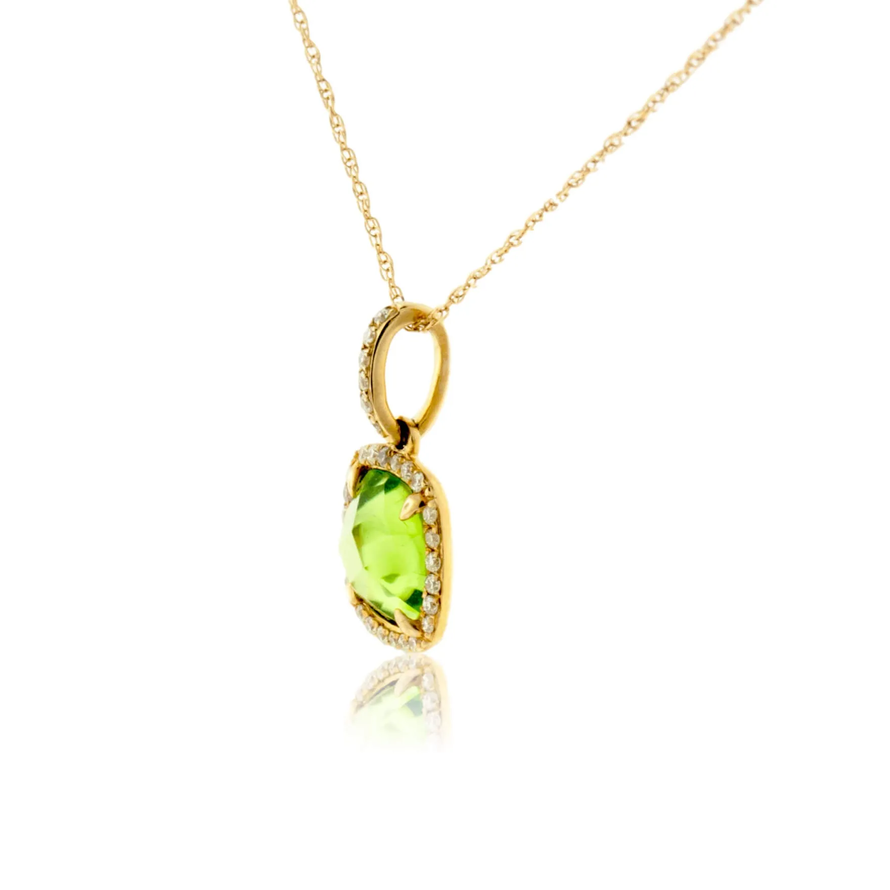 Cushion-Cut Peridot and Diamond Halo Pendant