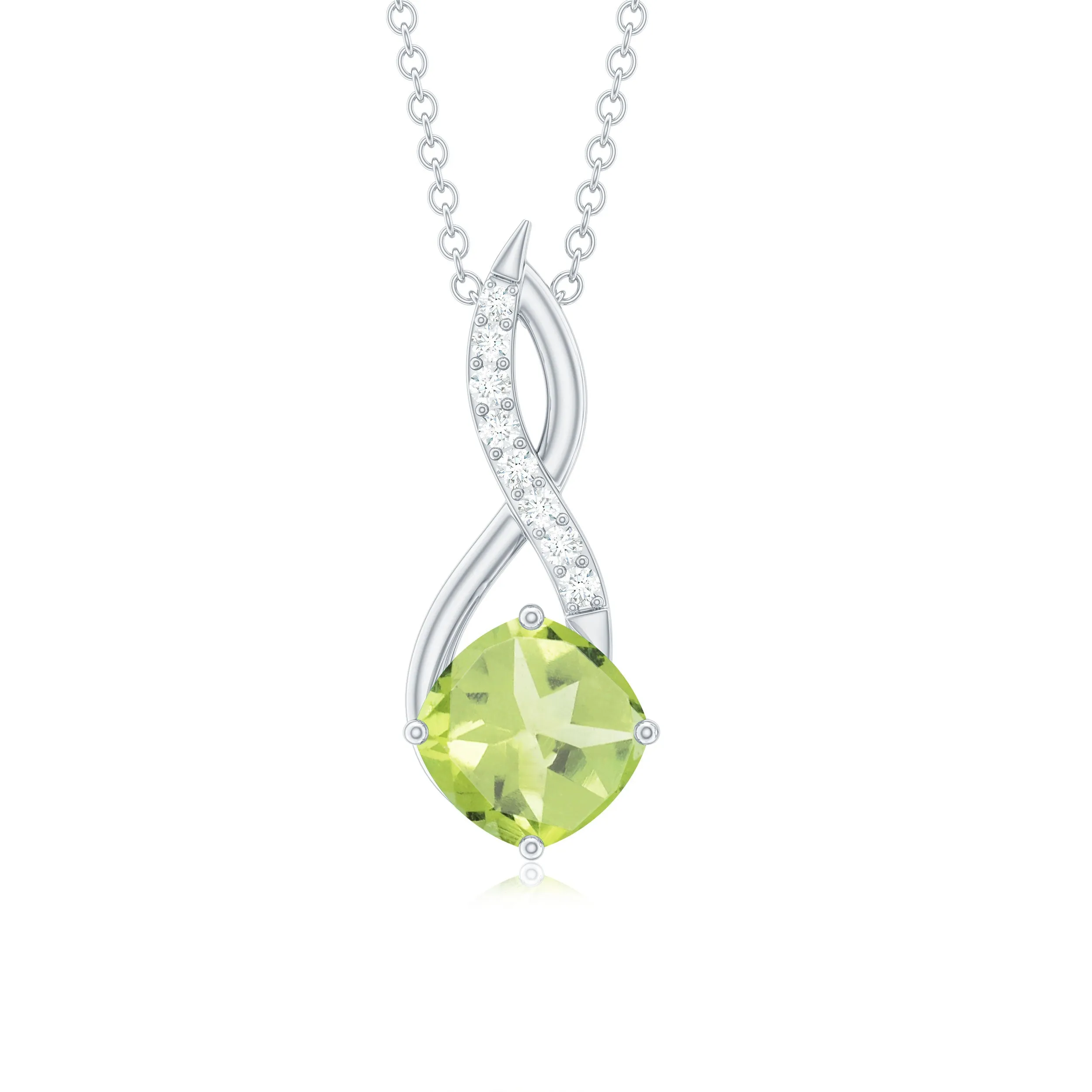 Cushion Cut Peridot Solitaire Infinity Pendant with Diamond