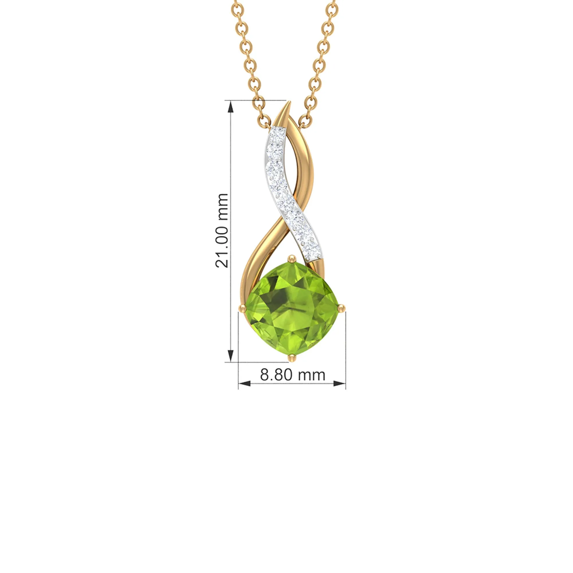 Cushion Cut Peridot Solitaire Infinity Pendant with Diamond