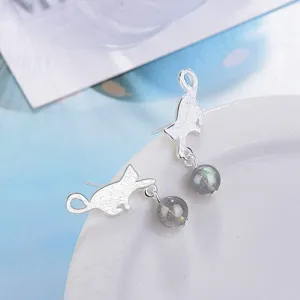 Cute Cat Grey Moonstone Earrings