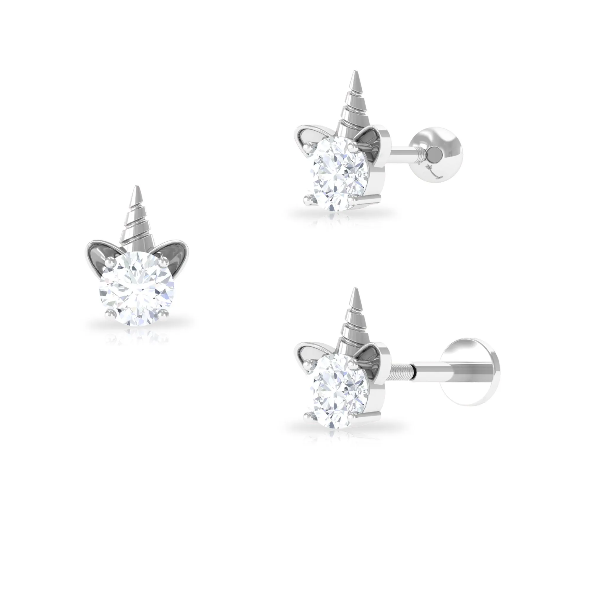 Cute Moissanite Unicorn Helix Earring in Gold