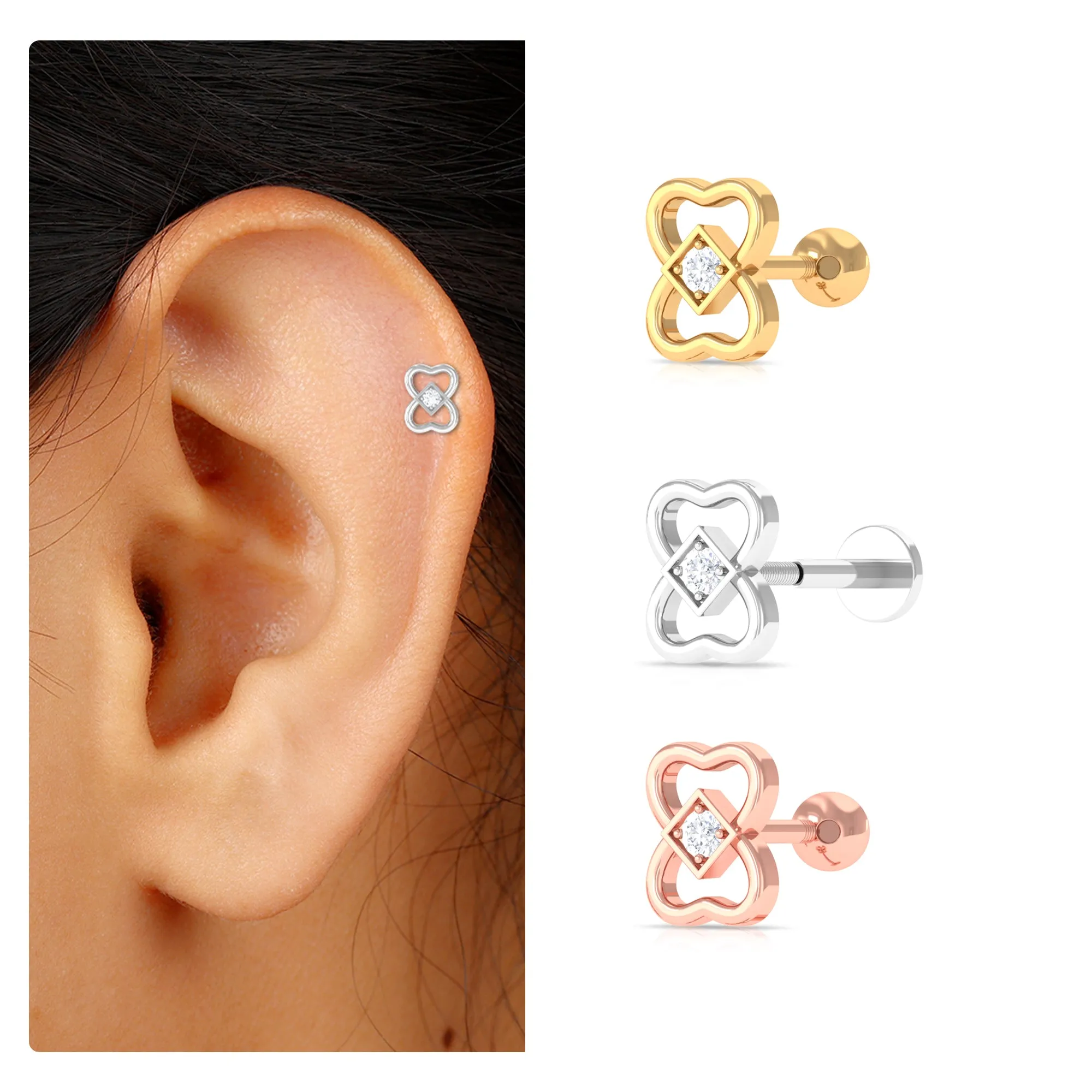 Dainty Diamond Heart Earring for Tragus Piercing