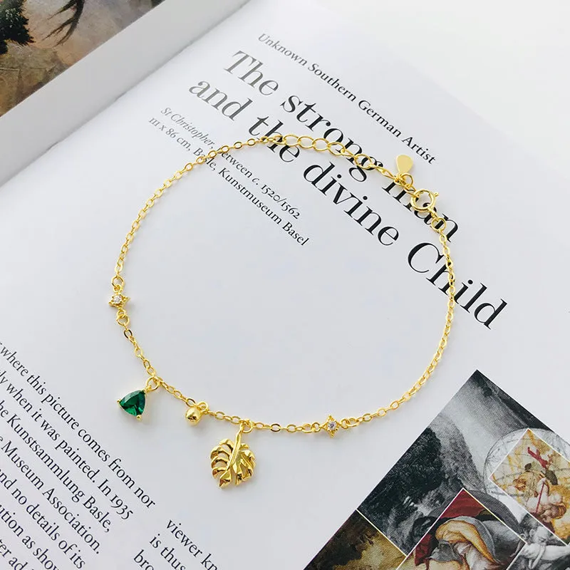 Dainty Gold Emerald Leaf Charm
